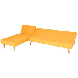Mendler Ecksofa HWC-K38, Sofa Klappsofa, Liegefläche links/rechts, Stoff/Textil Massivholz MVG zertifiziert 256cm ~ gelb