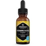 Vitamin D3 + K2 Tropfen hochdosiert, 50ml (1+ Jahre), 1000 IE Vitamin D3 + K2 flüssig, mehr als 99,7% All-Trans K2 MK-7, laborgeprüft und ohne unnötige Zusatzstoffe, Made in Germany