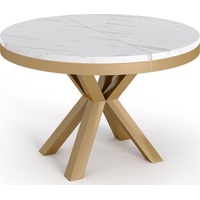 Runder Ausziehbarer Esstisch - Weiß Tisch im Loft-Stil Golden mit Metallbeinen - Industrieller Tisch für Wohnzimmer - Spacesaver - Golden - Weiss...