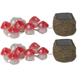 ETC Shop Solar Lichterkette 12x LED Fliegenpilze 270 cm Rot/Weiß