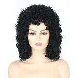 Topcosplay Perücke Club Damen Afro Lang Gelockt Perücke Halloween Karneval Mottoparty Perücken (Schwarze)