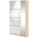 VCM Shane Schuhschrank 4 Klapptüren 2R, 1 Spiegeltür eiche Struktur Dekor, hochglanz weiss.