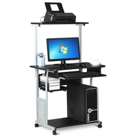 Yaheetech Schreibtisch Computertisch Bürotisch mit Druckerregal und Tastaturablage PC-Laptop-Tisch für kleine Räume Schwarz