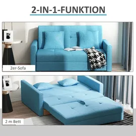 Homcom Schlafsofa mit Bettfunktion, Polstersofa mit Stauraum, Rückenkissen, Schlafcouch für Wohnzimmer, Polyester, Holz, Hellblau,