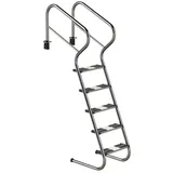 HAF Poolleiter Ideal Treppenleiter 5-stufig Sicherheitsstufe V2A Tiefbeckenleiter (Für Einbaubecken mit Überlaufrinne, Poolleiter aus hochwertigem V2A Edelstahl), Mit rutschfesten Edelstahlstufen Treppenleiter 5-stufig