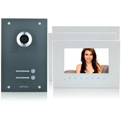 2 Familienhaus 2-Draht BUS Technik WLAN Video Türsprechanlage mit 170 Grad Kamera aus Edelstahl - in Anthrazit mit Gravur Personalisiert 3x 7 Zoll Mon