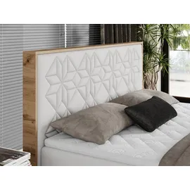 MKS Meble Boxspringbett 160x200 mit Bettkasten, Polsterbett 160x200 mit Matratze H3, Boxspringbett 160x200 mit Kopfteil, Boxspringbett mit Massivholz - Nessi... - Weiß