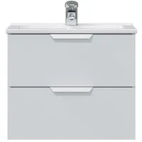 Möbelando Waschbeckenunterschrank >ONE< 2 Schübe, Softclose, Weiß Hochglanz -