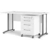 VCM Schreibtisch mit Rollcontainer weiss -