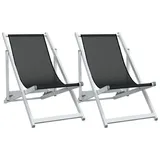 Strandstühle 2 Stk. Klappbar Schwarz Aluminium Und Textilene