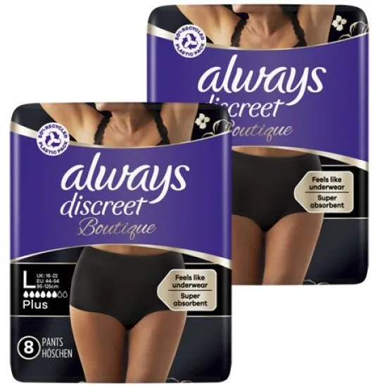 Multipack 2x 8 Stück Always Discreet Boutique Schwarze Höschen Gr. L 2x8 St schwarz