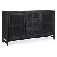 BIZZOTTO Sideboard Weston aus Mangoholz, modern massiv, Rattan-Details, Schwarz, 150 cm breit