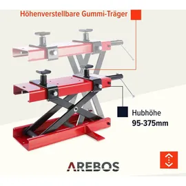 Arebos Motorradheber, Motorrad Hebebühne, Wagenheber, 500kg, Rot, Spindelantrieb, 95 bis 375 mm Höhenverstellbar