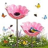 TETGSET Blumen Gartenstecker VogelträNke, 2026 Neu Metall Blumen Gartenstecker, BienenträNke, Schmetterlinge Insekten Tränke für Den Garten, VogelträNke Futterschale Rasen & Balkon (Rosa *2)