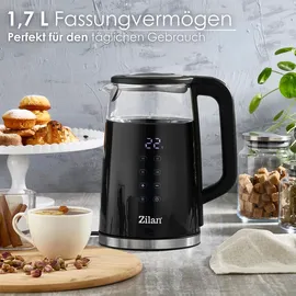 Zilan Wasserkocher Glas mit Temperatureinstellung (40°C-100°C) 1,7 Liter Teekocher Warmhaltefunktion led Display mit Temperaturwahl 2200 Watt 100...