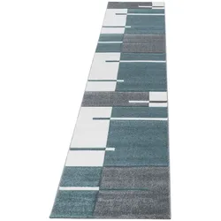 Teppich Kurzflor Karo Muster Polypropylen Wohnzimmer Blau Läufer 80x300 | Kadima Design