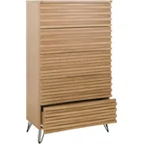 Mendler Kommode HWC-M49, Highboard Schrank, 3D-Design 5 Schubladen Massiv-Holz Mango Metall 145x80x44cm natur