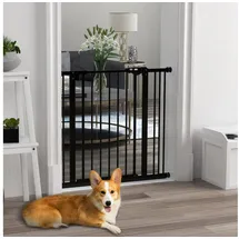 PawHut Türschutzgitter Treppenschutzgitter mit 7 cm Verlängerung Türgitter ohne Bohren mit Auto-Close Treppengitter für Breiten 74-87 cm Beidseitig Schwenkbar Metall Schwarz