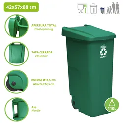 WellHome – 110-Liter-Mülleimer mit Rädern, ideal für das Glasrecycling