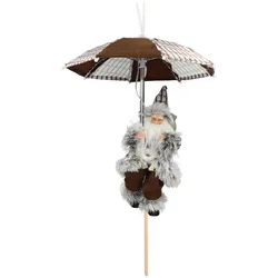 Weihnachtsmann-Figur mit Fallschirm - LED-Beleuchtung & Erdspiess - H 30 cm - Braune/Weisse Weihnachtsdekoration inkl. Batterien (2x CR2032)
