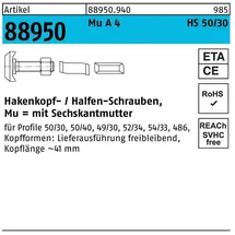 HALFEN Hammerkopfschraube R 88950 Typ 50/30 6-ktmutter M16x 50 Mu A 4 10St. HALFEN