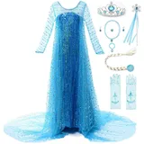 JerrisApparel Mädchen Prinzessin Pailletten ELSA Kostüm Kleid Festzüge Party Ankleiden (130, Blau mit Zubehör)