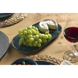 LEONARDO HOME Matera Platte - Große Servierplatte aus Keramik - Eckiger Teller zum Anrichten von Apero, Snacks, Käse etc. - 32x18 cm - Mikrowellengeeignet, spülmaschinenfest - Blau,