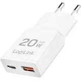 Logilink PA0346 - Dual USB GaN (Gallium-Nitrid) Ladegerät, 1x USB-C 1x USB-A (QC), 20 W
