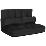 Costway Schlafsofa Mit 2 Kissen, Sofabett Mit 6 Stufig Verstellbarer Rücklehne, Lazy Sofa Klappbar, Bodensofa Für Schlafzimmer, Wohnzimmer Und Balkon Schwarz