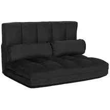Costway Schlafsofa Mit 2 Kissen, Sofabett Mit 6 Stufig Verstellbarer Rücklehne, Lazy Sofa Klappbar, Bodensofa Für Schlafzimmer, Wohnzimmer Und Balkon Schwarz