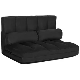 Costway Schlafsofa Mit 2 Kissen, Sofabett Mit 6 Stufig Verstellbarer Rücklehne, Lazy Sofa Klappbar, Bodensofa Für Schlafzimmer, Wohnzimmer Und Balkon Schwarz