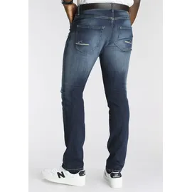 delmao Stretch-Jeans ""Reed"", Herren, Gr. 31, Länge 34, blau (dkblau use), Obermaterial: 82% Baumwolle, 16% Polyester, 2% Elasthan, Basic, normal lang, Jeans, gerader Beinschnitt, Used-Look-Waschung, niedrige Leibhöhe
