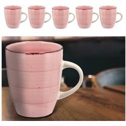 CEPEWA Tasse Kaffeebecher Steingut 6er Set rosa 360ml 9x11cm Tasse Becher rosa