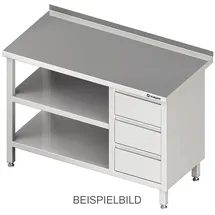Stalgast Arbeitstisch mit Grund- und Zwischenboden, 2000x700x850 mm, mit 3er Schubladenblock links, mit Aufkantung, verschweißt