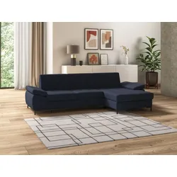 Ecksofa DOMO COLLECTION "Capelo L-Form", blau (dunkelblau), B:297cm H:84cm T:160cm, 100% Polyester, Sofas, mit Armteilverstellung, wahlweise mit Bettfunktion, Federkern