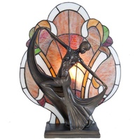Clayre & Eef Tiffany Tischlampe 35x15x44 cm  Braun Rot Glas