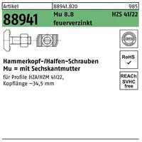HALFEN Hammerkopfschraube R 88941 HZS41/22 M12 x 50 100 Stück