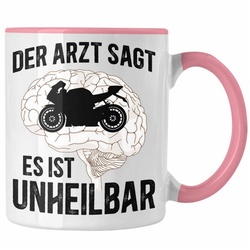 Trendation Tasse Trendation – Motorradfahrer Geschenk Männer Motorrad Tasse mit Spruch Kaffeetasse für Biker Herren rosa