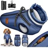 TRESKO® Hundejacke Navyblau / Größe XL Winter mit Reflektoren inkl. 15 Stück Kotbeutel + Spender | Hunderegenmantel wasserdicht | Hundemantel i... - Blau