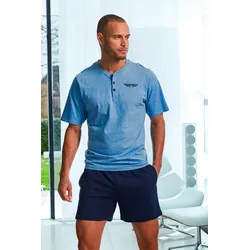 Pyjama »Pyjama für Herren«, (2 tlg 1 Stück), mit Knopfiste, Gr. 48/50, blau-meliert-marine, , 628187-48