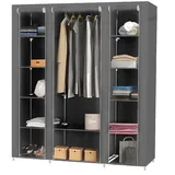 HUOLE Stoffkleiderschrank,Aufbewahrung für Kleidung Kleiderständer faltbar Ankleidezimmer Schlafzimmer Vintage Style,Faltschrank mit Kleiderstange,172 * 134 * 43cm-Grau
