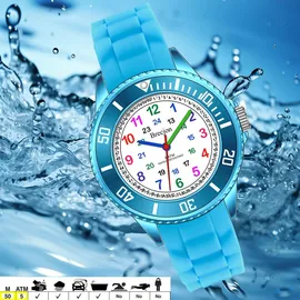 brecjon Lernuhr 5ATM Silikonarmband hellblau