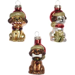 3 Christbaumschmuck Hunde 7cm Glas Weihnachtsschmuck Anhänger Glitzer Geschenke
