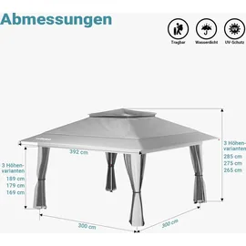 Wiltec Faltpavillon 4 x 4 m inkl. Moskitonetz Hellgrau
