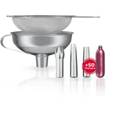 ISI - Sahnespender Zubehör Set mit 3X Edelstahltüllen + 750ml Trichter + Sieb + 50x Sahnekapseln - passend zu Gourmet Whip, Thermo Whip & Cream Profi Whip - für Saucen, Suppen, Espumas & Desserts