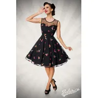 BELSIRA Cocktailkleid Retro Kleid mit Blumen Abendkleid Cocktailkleid Rockabilly Kleid schwarz 3XL