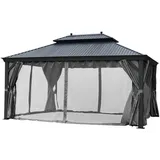 Premium Pavillon Garten Pergola mit festem Metall Dach+Alu Gestell Massiv+Sonnenschutz