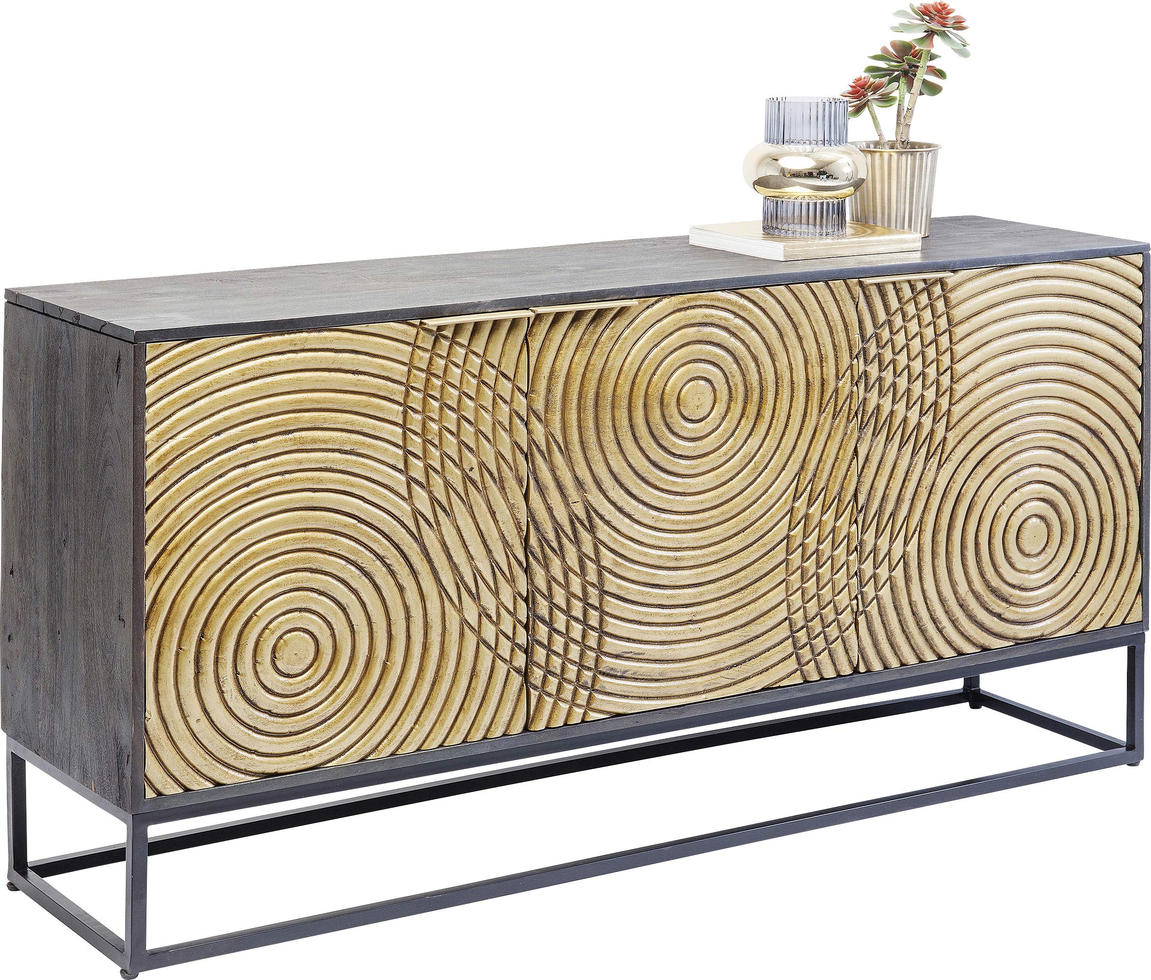 Kare Design Sideboard Circulo, Massivholz Sideboard, verziertes Sideboard groß, kunstvolles Sideboard, (H/B/T) 80x160x40cm, Gold