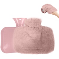 Wärmflasche mit Bezug, Kuschelweichem Wärmeflasche mit Handwärmer, 1,5L Groß Wärmflasche, Wärmflasche Kinder, Bettflasche für Erwachsene, ideal für Schmerzlinderung - Rosa