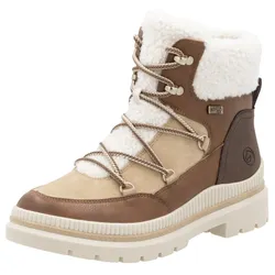 Winterboots REMONTE, Damen, Gr. 42, braun (nussbraun kombiniert), Leder, Veloursleder, Textil, casual, Schuhe, Blockabsatz, Winterboots, Outdoorschuh mit Ösen und Kontrastbesätzen